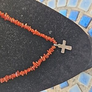 Amber Sterling Silver Cross Necklace